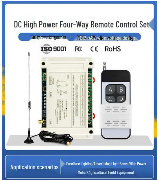 High-Power 4-Channel 30A Relay Remote Control Switch for Industrial Motors (DC 12V/24V)