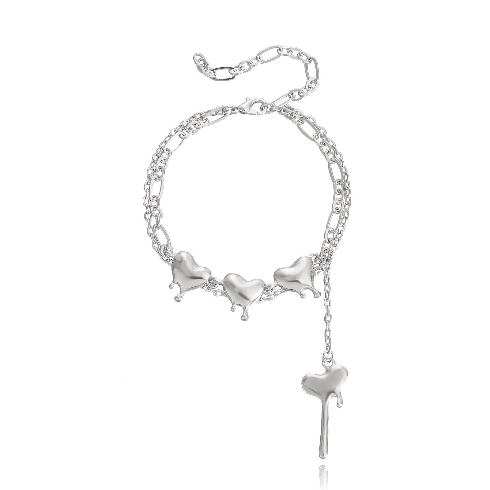 

European and American jewelry, creative irregular geometric peach heart alloy pendant bracelet, women s temperament stacked jewelry