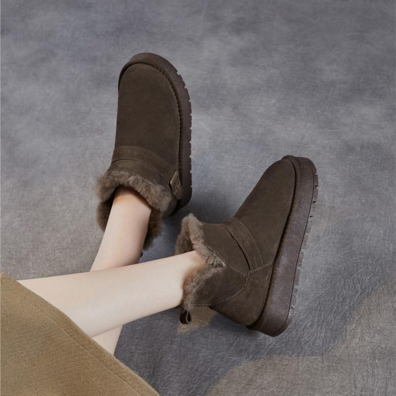 Johnature Cow Suede Snow Boots Women's Short Boots With Thickened Plush And Warm Cotton Shoes