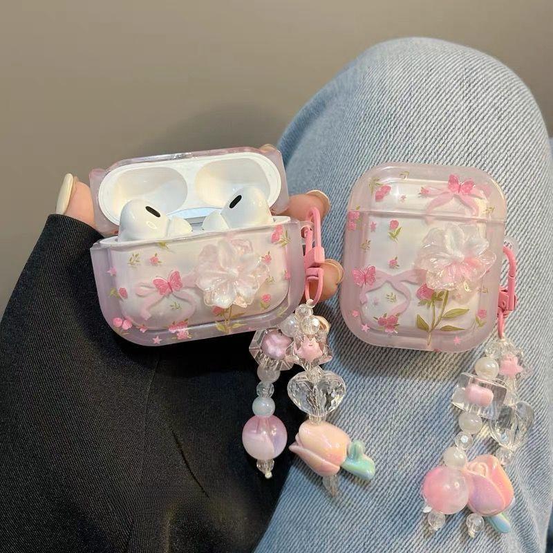 3D Gradient Butterfly Flower Pattern Headphone Cover For AirPods 4 3 2 1 Pro2 Case Hard PC Cases For AirPods 4 4th Pro 2nd Coque FundasFloral pendant