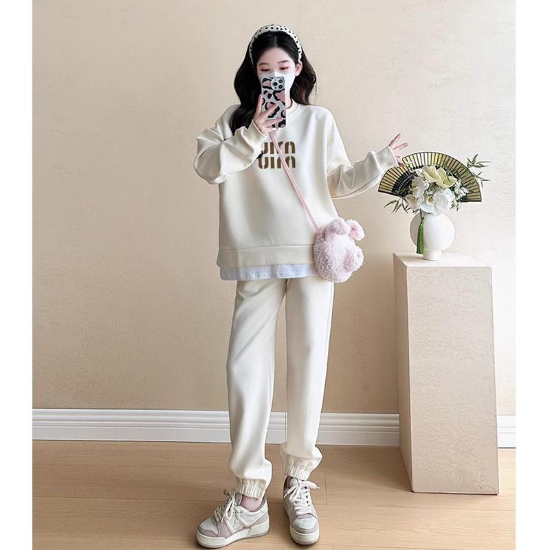 Trendy Maternity Two-Piece Sweatshirt Set - Stylish Casual Sportswear for Spring & Autumn 2025