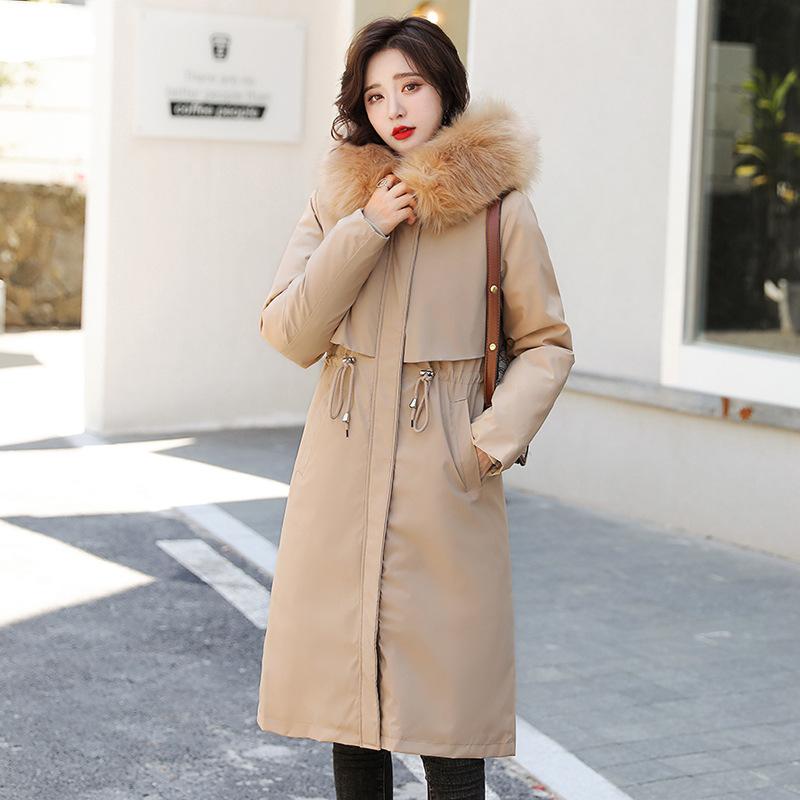 Women's Parker Casual Medium and Long Two Wear Cotton Clothes Winter Slim and Skinny Warm Cotton Jacket Women