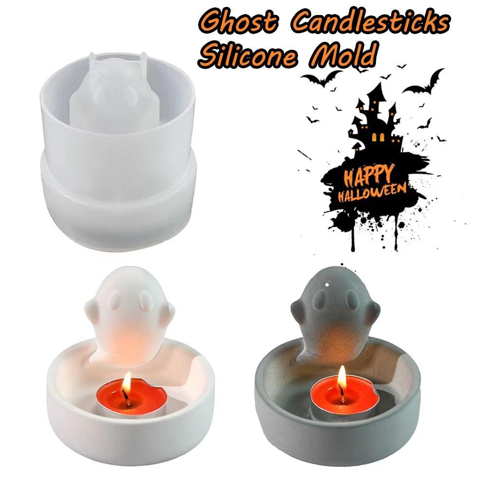 DIY Ghost Candlesticks Silicone Mold Creative Ghost Shape Candle Holder Resin Molds Crafts Soft Halloween Spooky Mold