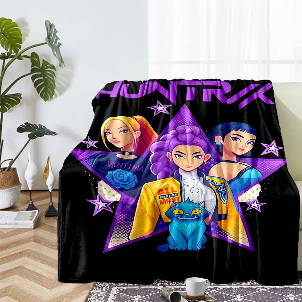 KPop Demon Hunters Theme Printed Blanket - Perfect for Couch, Bed, Travel & Outdoor Use | Machine Washable, Cozy & Durable.
