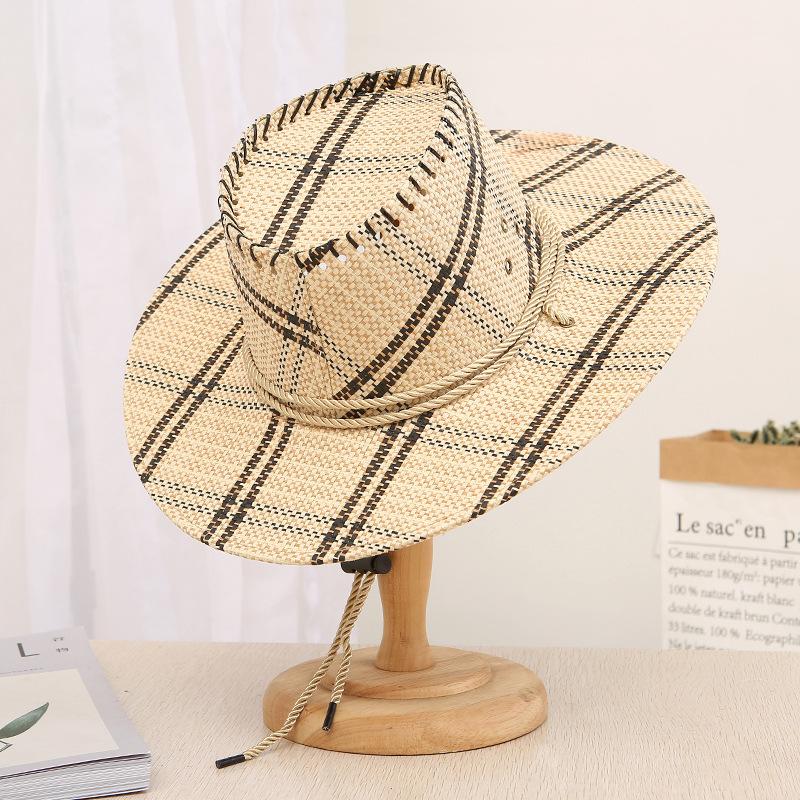Straw Hat Men's Big Eaves Western Cowboy Hat Big Head Circumference Summer Sun Protection Visor Hat Medium and Old Sun Hat