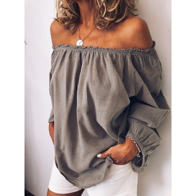 DAFIFY Damenmode Lässig Frühling Herbst Einfarbig Druck Langarm Ein Schulter Blusen & Hemden