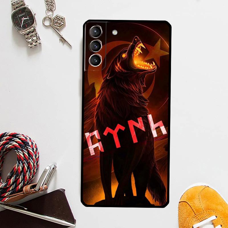 Turkey Turkish Flag Wolf Phone Case For Samsung Galaxy S24 Ultra S22 Plus S20 S21 S23 FE Note 20 10 S8 S9 S10 Cover