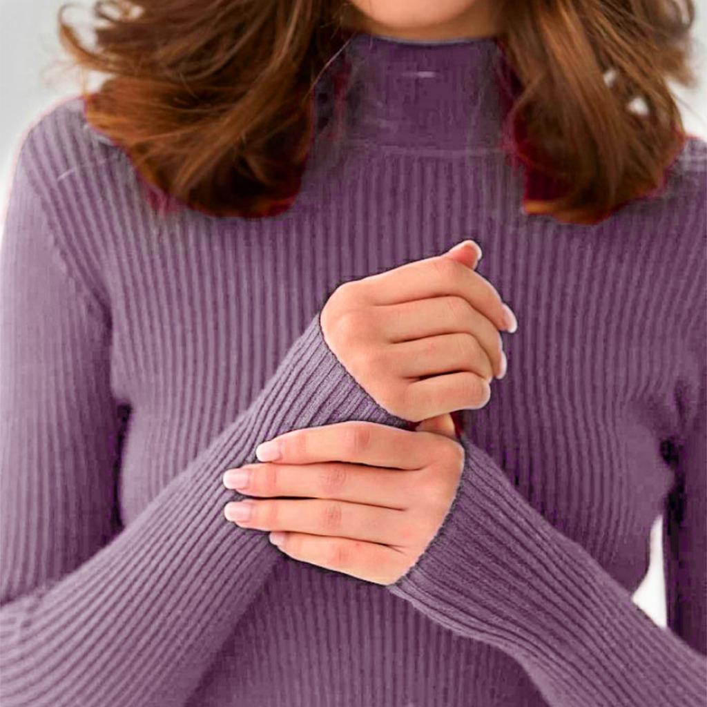 Women's Fashion Casual Half High Neck Underlay Solid Color Versatile Knitted Round Neck Pullover Sweater