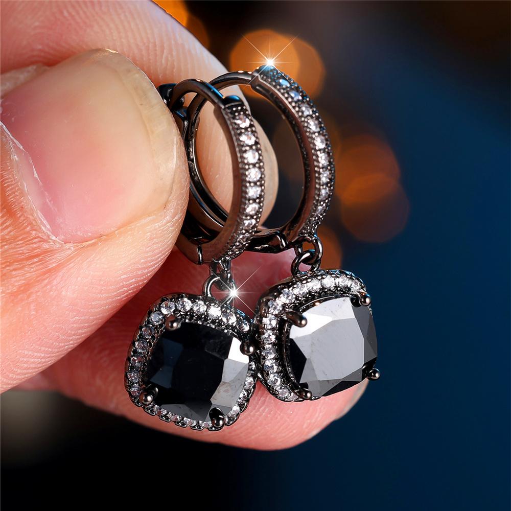 Trendy Crystal Female Blue White Zircon Stone Hoop Earrings Vintage Black Gold Color Wedding Jewelry For Women