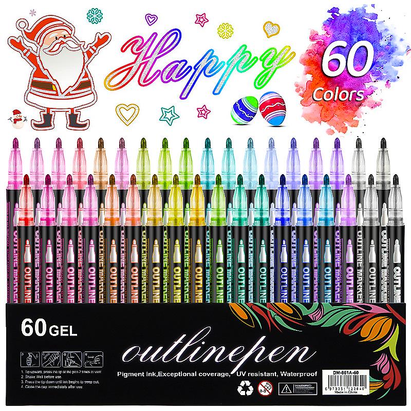 48-Color Double-Line Pen Set: Dreamy Glitter, Metallic, & Fluorescent Markers