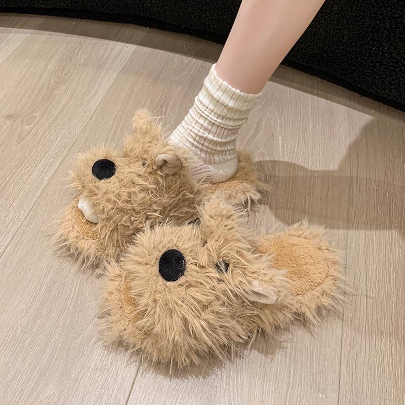 Cute Versatile Puppy Cotton Slippers Female 2025 Winter Indoor Non-slip Warm Half Pack Soft-soled Fluffy Shoes Fluffy
