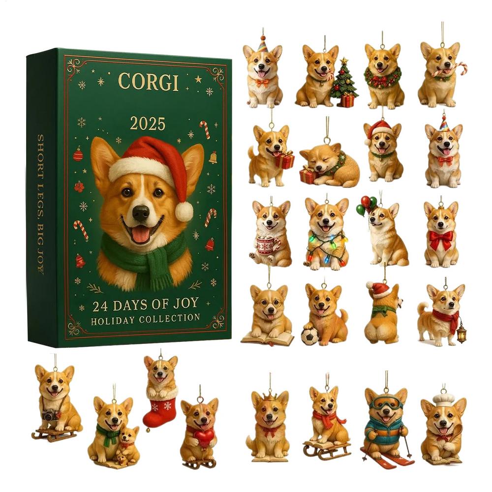 2D Acryl Hunde Adventskalender Wiederverwendbar 24 Tage Weihnachts-Countdown Kalender Ornamente Welpen Dekorationen Geschenke