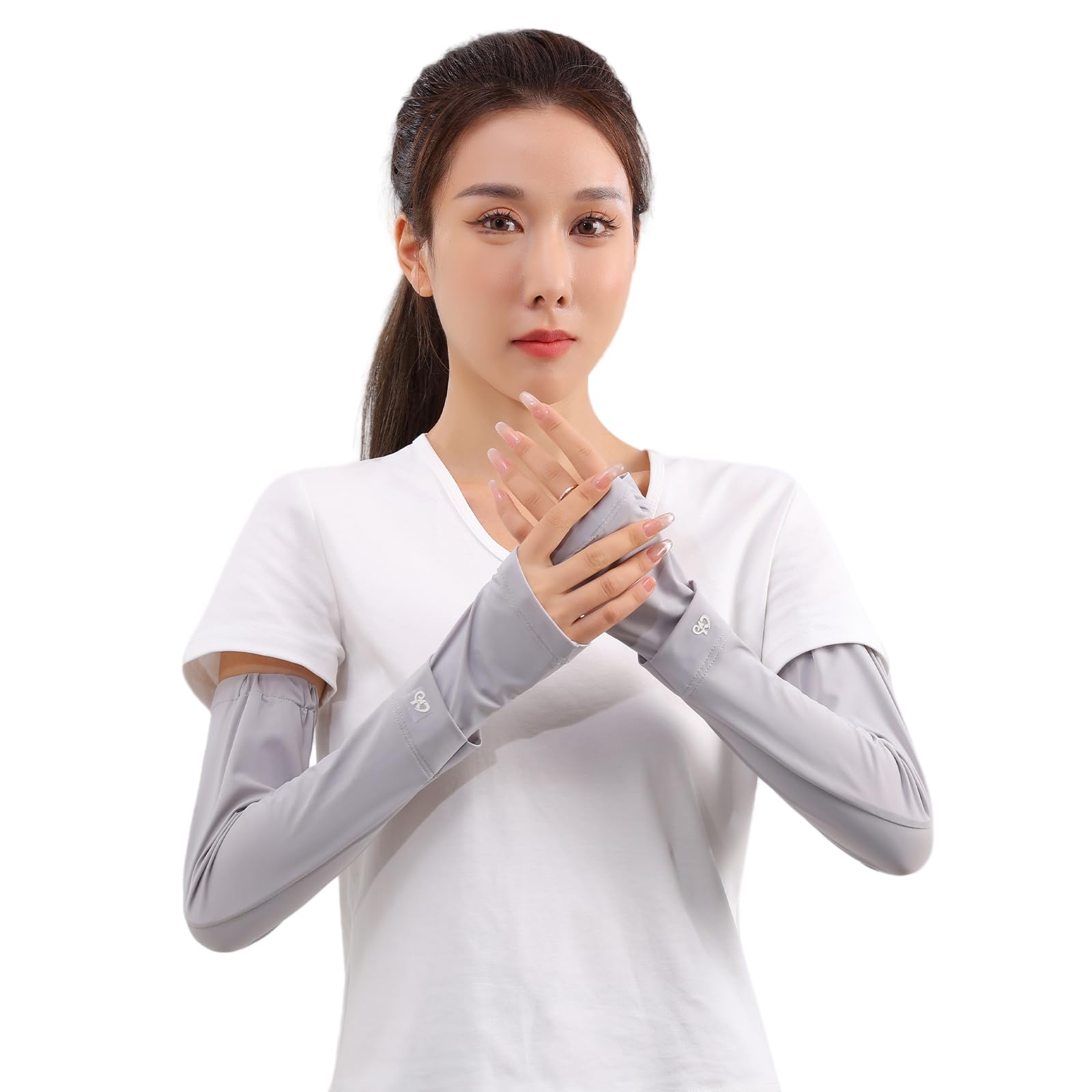 

Защита от УФ-лучей Рукав 47см Прохладный к поту Быстро для Регулируемой защиты от солнца для рук [UBesuto] Чехол, Длинный, Сенсорный, Впитывающий, Сушащий, Женский Спорт, серый