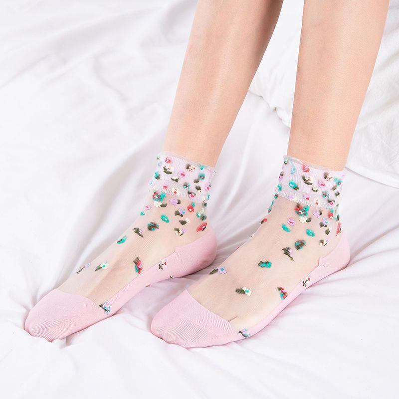 5 זוגות גרביונים קיץ לנשים, משי קריסטל, חמודים, נגד קרעים, משי, מתוקים, נושמים, רב-תכליתיים, בסיס כותנה, משי זכוכית, נייר קרטון