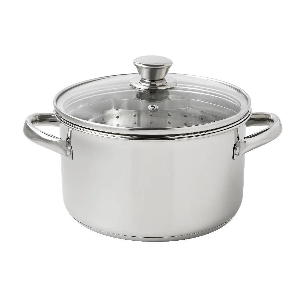 Mainstays Edelstahl 4-Quart Dampfgarer mit Glasdeckel, Induktionsgeeignet, Spülmaschinenfest, Gemüse, Fisch