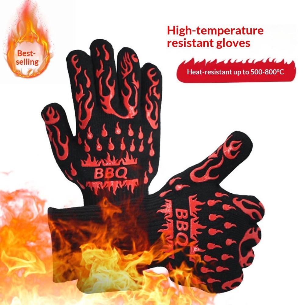 Hitzebeständige und hitzebeständige Grillhandschuhe mit fünf Fingern, wärmeisolierend, mikrowellengeeignet, mit Silikonbeschichtung.