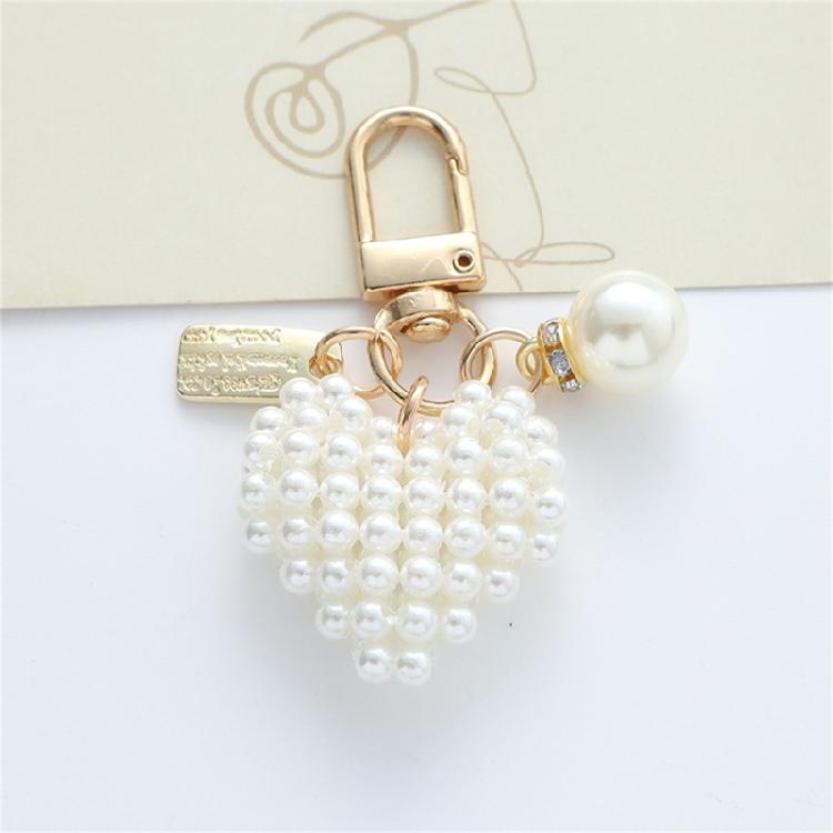 Elegant Heart Keychain with Pearls Accent Trendy Pearls And Alloy Rose Heart Keychain Adornment For  Fashion Lovers