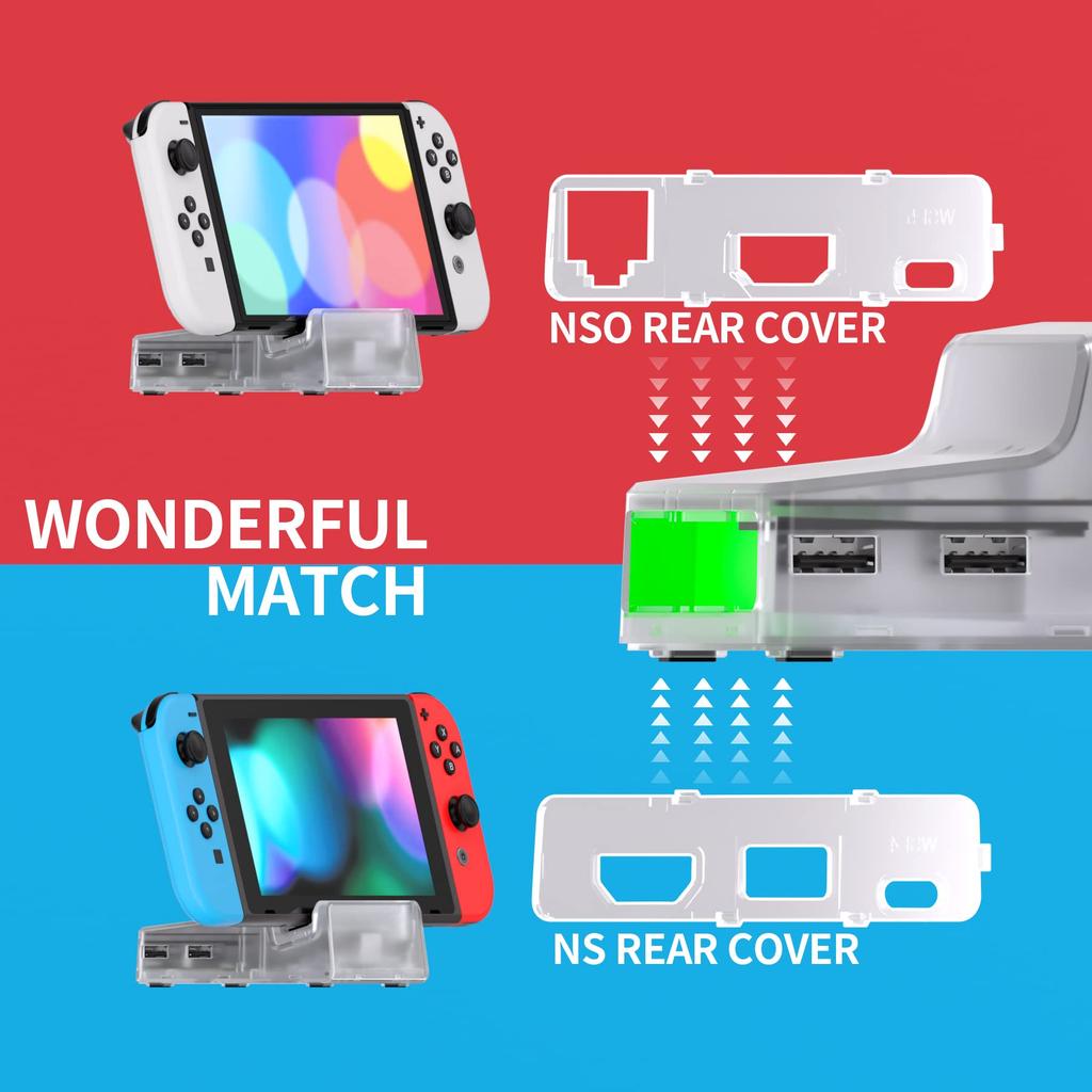 Not the Charging Dock Itself eXtremeRate Replacement Shell AiryDocky DIY Kit LED Version Compatible with Nintendo Switch Switch OLED Model Compatible