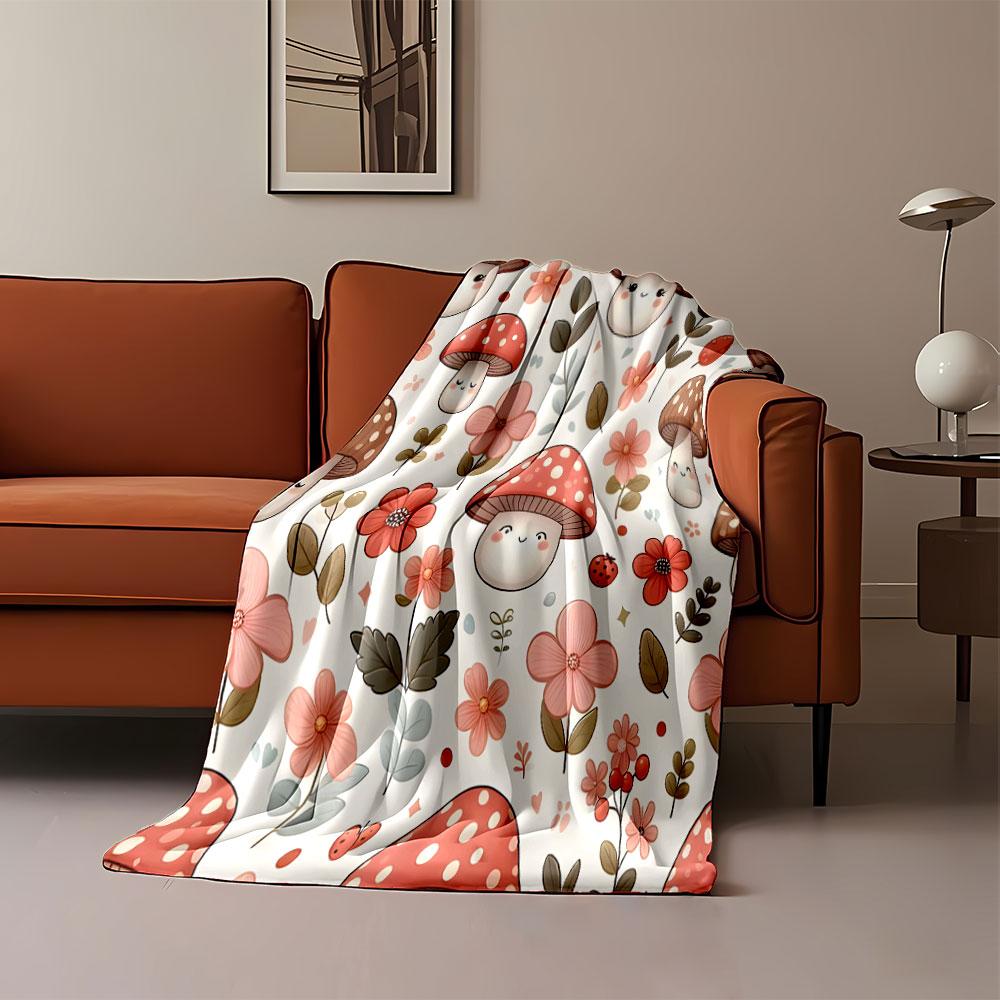 Cute Mushroom and Floral Pattern Print Blanket Soft and Cozy Perfect for the Living Room Bed Sofa or a Nap,gift