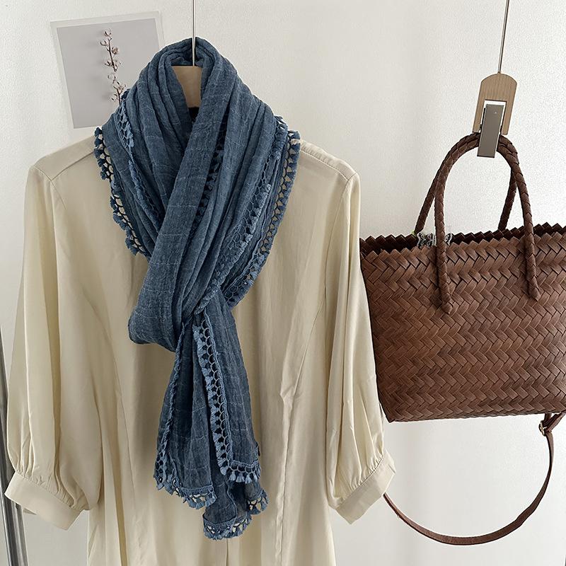 Artistic Style Long Solid Color Scarf for Women Summer and Autumn Photography Shawl Sunscreen Scarf
