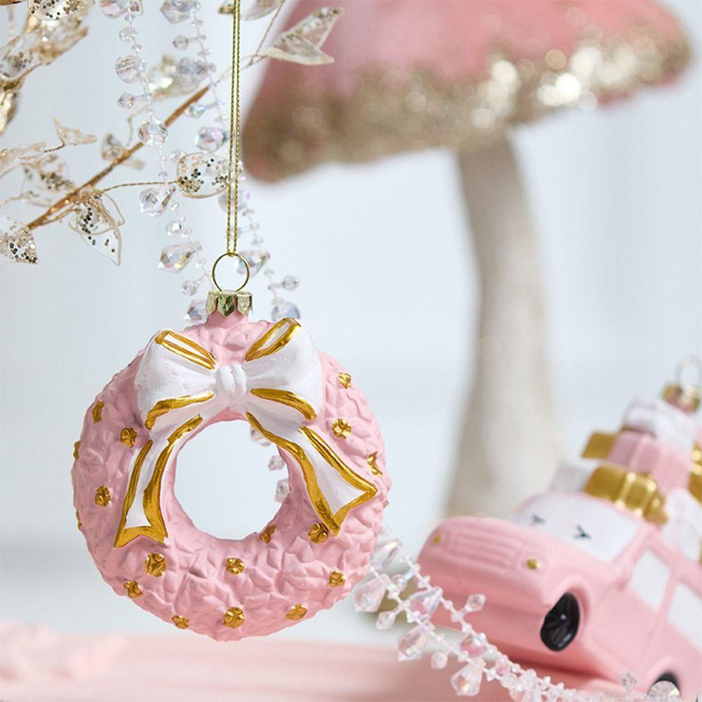 Pink Christmas Hanging Decoration Wreath Car Plastic Xmas Ornament Ball Party Supplies Gift Box Xmas Baubles Christmas