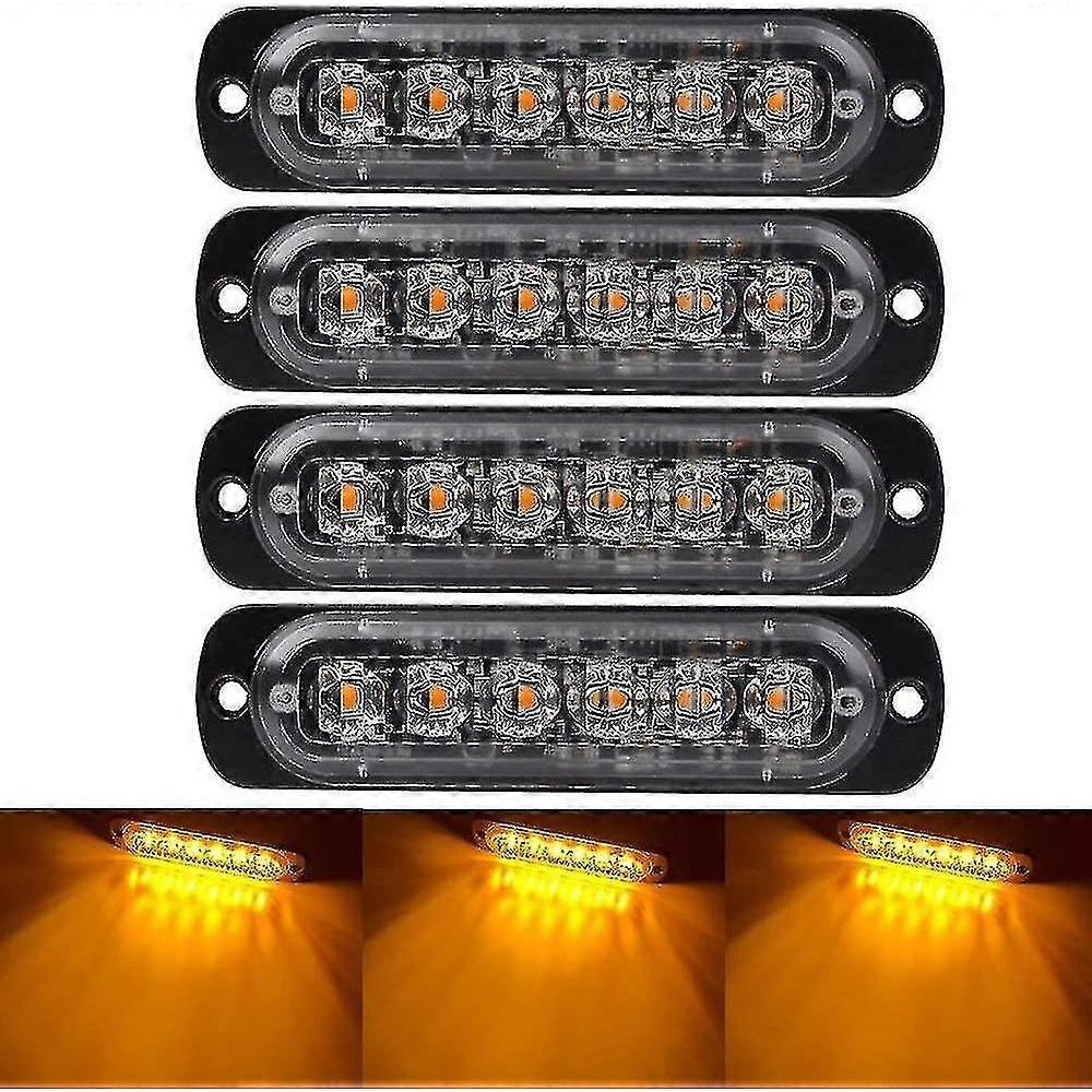4 Pcs Emergency Warning Lights For Vehicles Trucks Emergency Beacon Warning Hazard Flash Strobe Flash 6 Led Surface Mount Waterproof