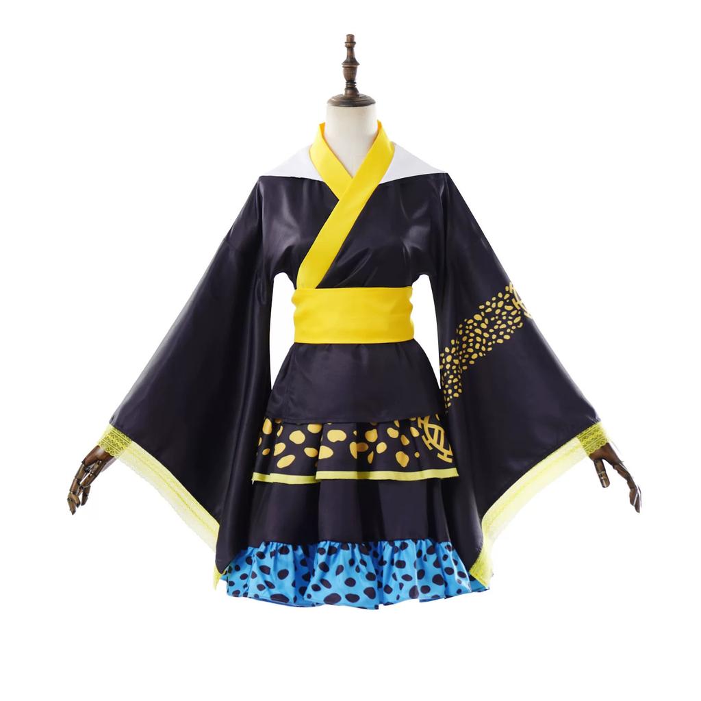One Piece Gender-swapped Trafalgar Law Cosplay, Printed Waist-tight Kimono Costume