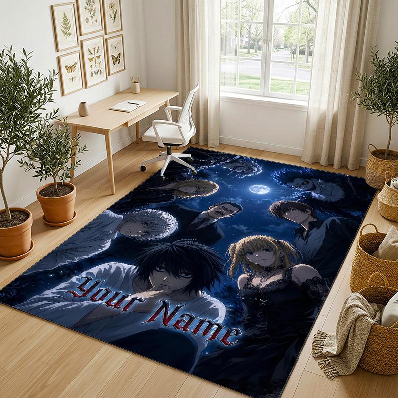 Personalized Crystal Velvet Carpet,Death Note Custom Printed Name, Plush Area Rug For Home Indoor Decor