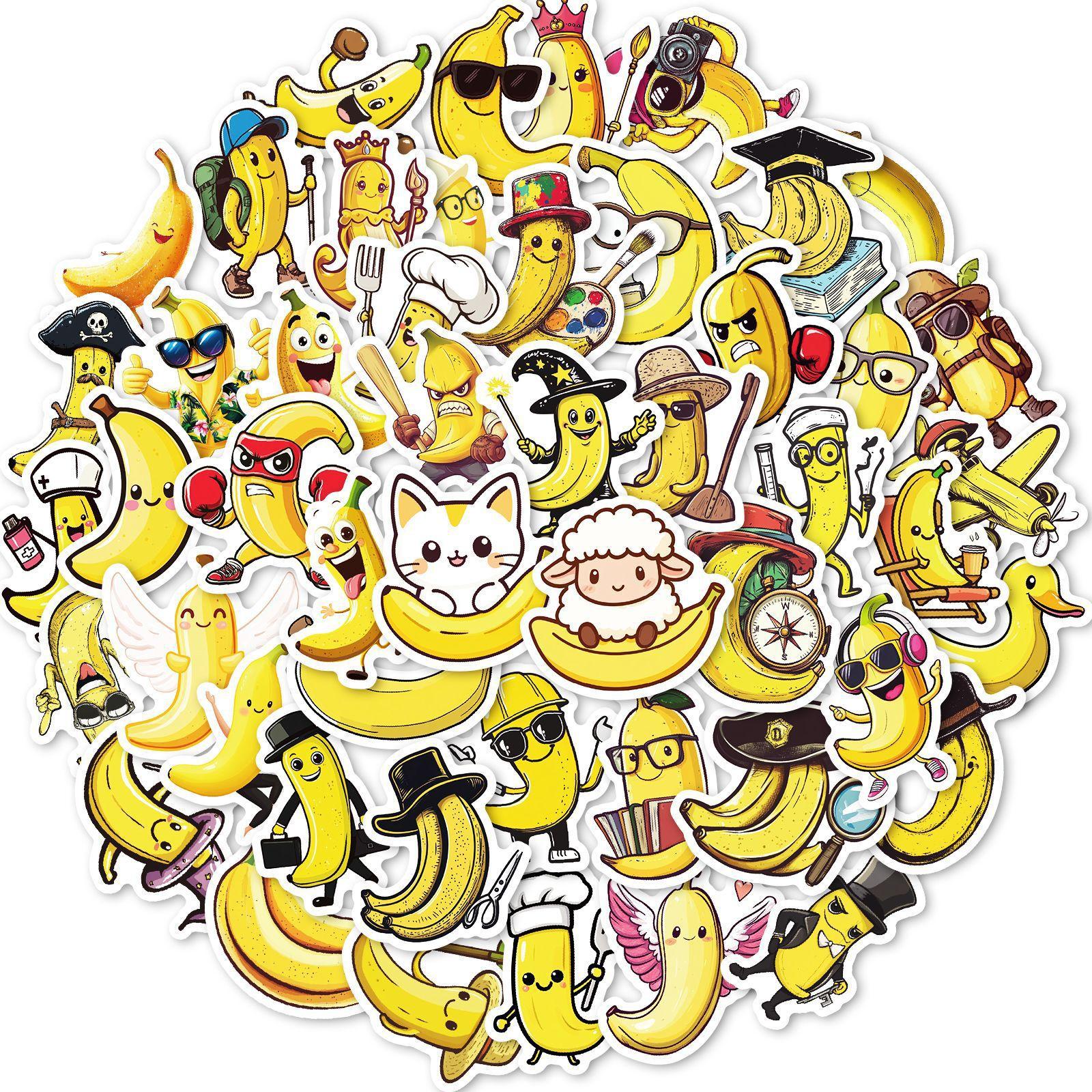 

50 Забавных Мультяшных Наклеек с Банановыми Человечками, Разные Выражения, Креативное Украшение для Ноутбука, Материал для Ежедневника