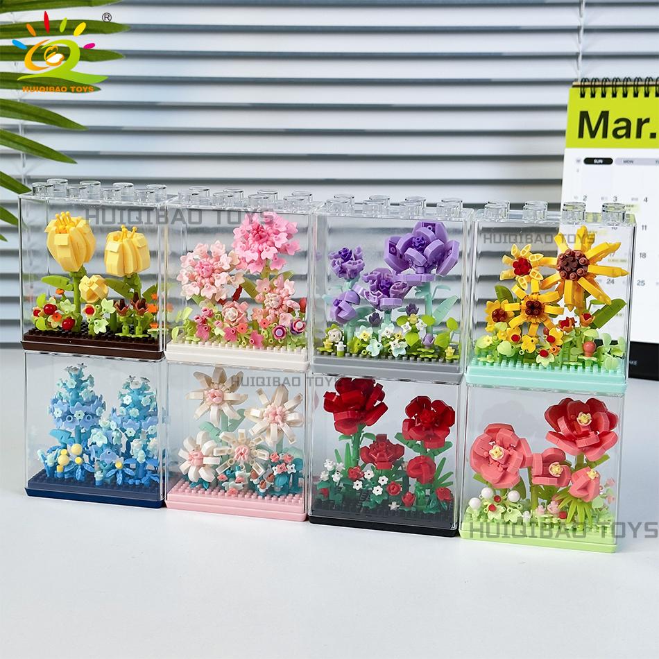 Non-Toxic Moc Bouquet Sunflower Potted Plant Micro Building Blocks Eternal Flower Model Diy Home Desk Decoration Brick Toys Gift