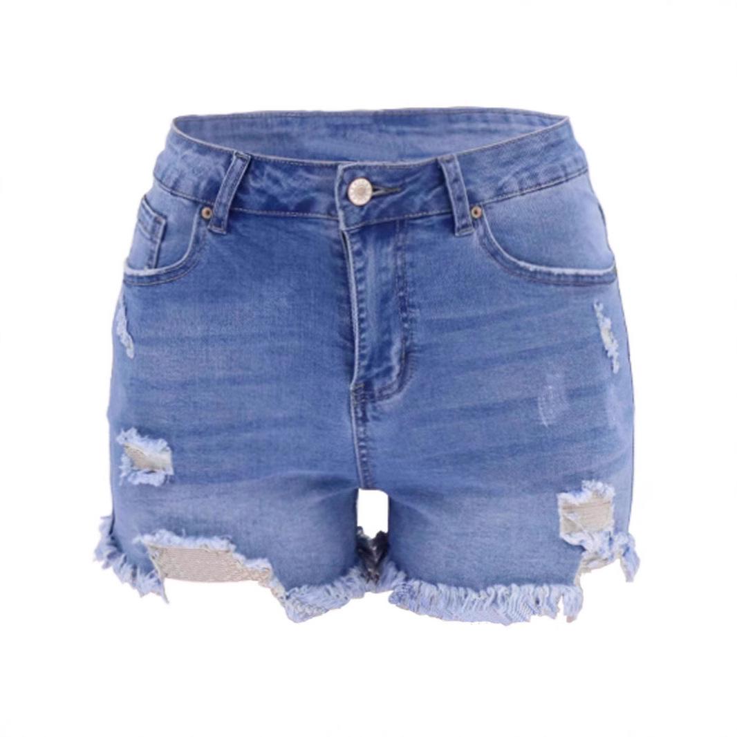 Women s High Waist Ripped Denim Shorts L