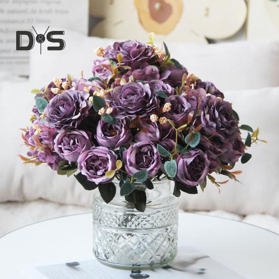 Vintage Artificial Peonies Faux Silk Flowers Bunch Hydrangea Rose Peony Floral Centerpiece for Wedding Event Party Home Decor