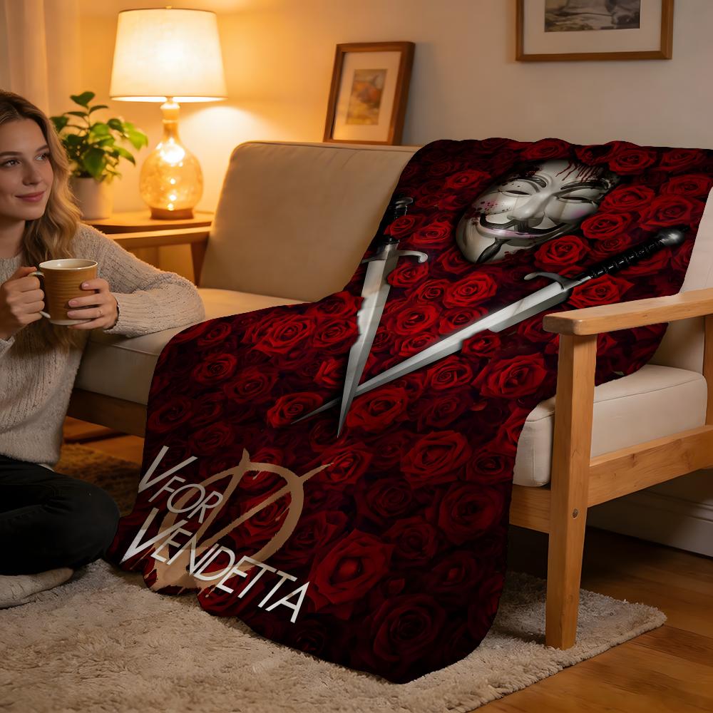 Throw High-Density Short Plush Blanket For Sofa Nap Room Soft Skin-Friendly Classic Thriller Movie V For Vendetta
