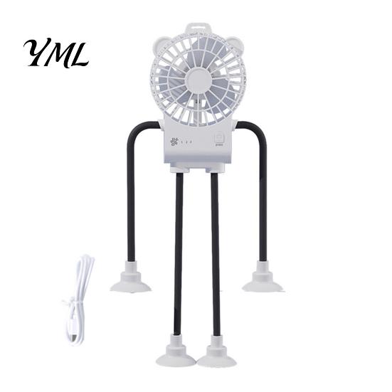 Compact Stroller Fan Octopus Suction Cup Mini Fan, Flexible Legs Desk Clip with 3 Silent Personal for Work Speed, Quiet USB Rechargeable Small
