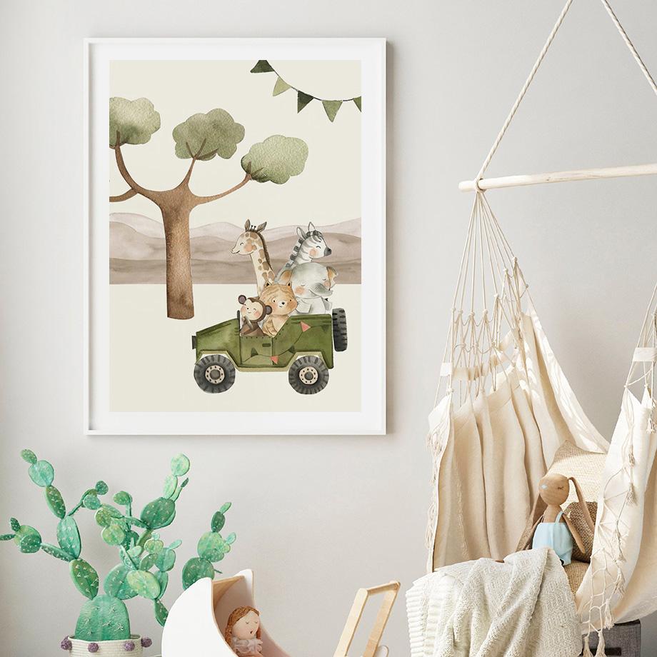 Lion Giraffe Monkey Balloon Aircraft Car Nursery Wall Art Canvas Painting Posters And Prints Wall Pictures Baby Kids Room Decor