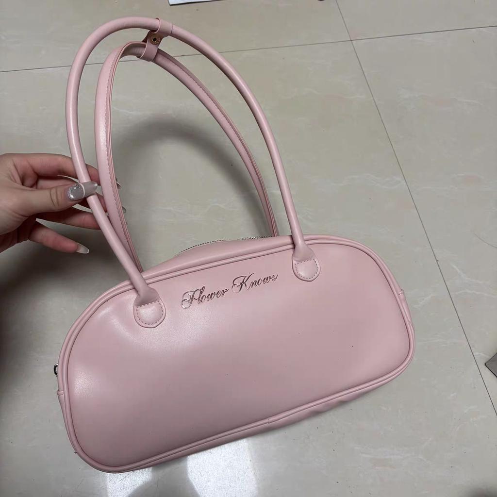Flower Knows Makeup Storage Bag Cute Pink Large Capacity Underarm Handheld Shoulder Bag Korean Style Square Pillow Bag