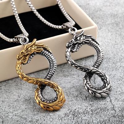 Vintage Stainless Steel 3D Dragon Pendant Necklace Unisex Design
