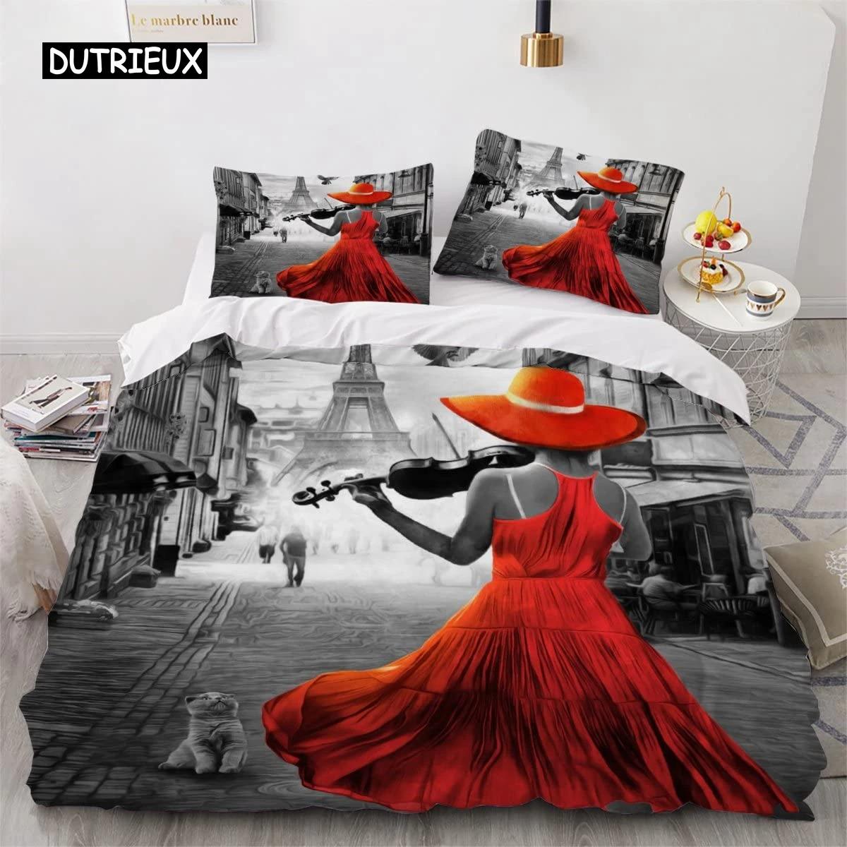 

Пододеяльник с Эйфелевой башней Париж Франция Комплект постельного белья Ретро Красный грузовик Пододеяльник Город Здание Автомобиль Полиэстеровый чехол EU Single 135x200cm