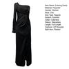 Vestido de noite feminino, um ombro, sem mangas, bainha dividida, cor sólida, cintura fina