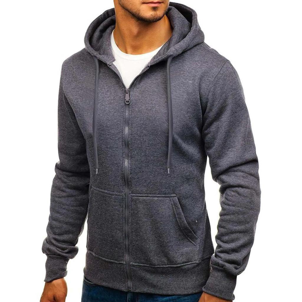 Fashion Men's Casual Slim Fit Autumn European Size Cardigan Solid Color Zipper Cardigan Hooded Hoodie Coat