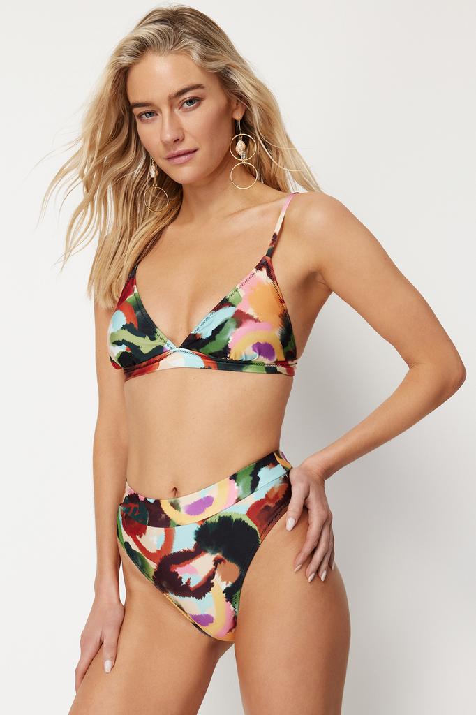 Women's New Season Bikini Set Brown Animal Patterned Triangle High Waist High Leg Hipster Bikini Set