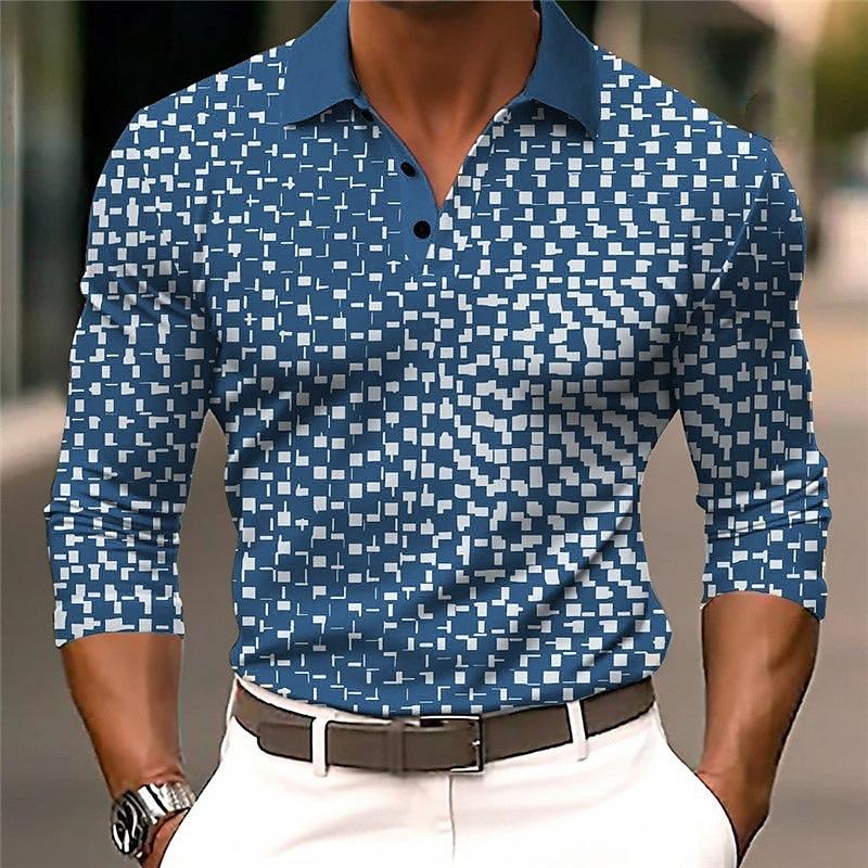 Men's Casual Gradient Button Up Long Sleeve Polo Shirt Fashion Sweatshirt