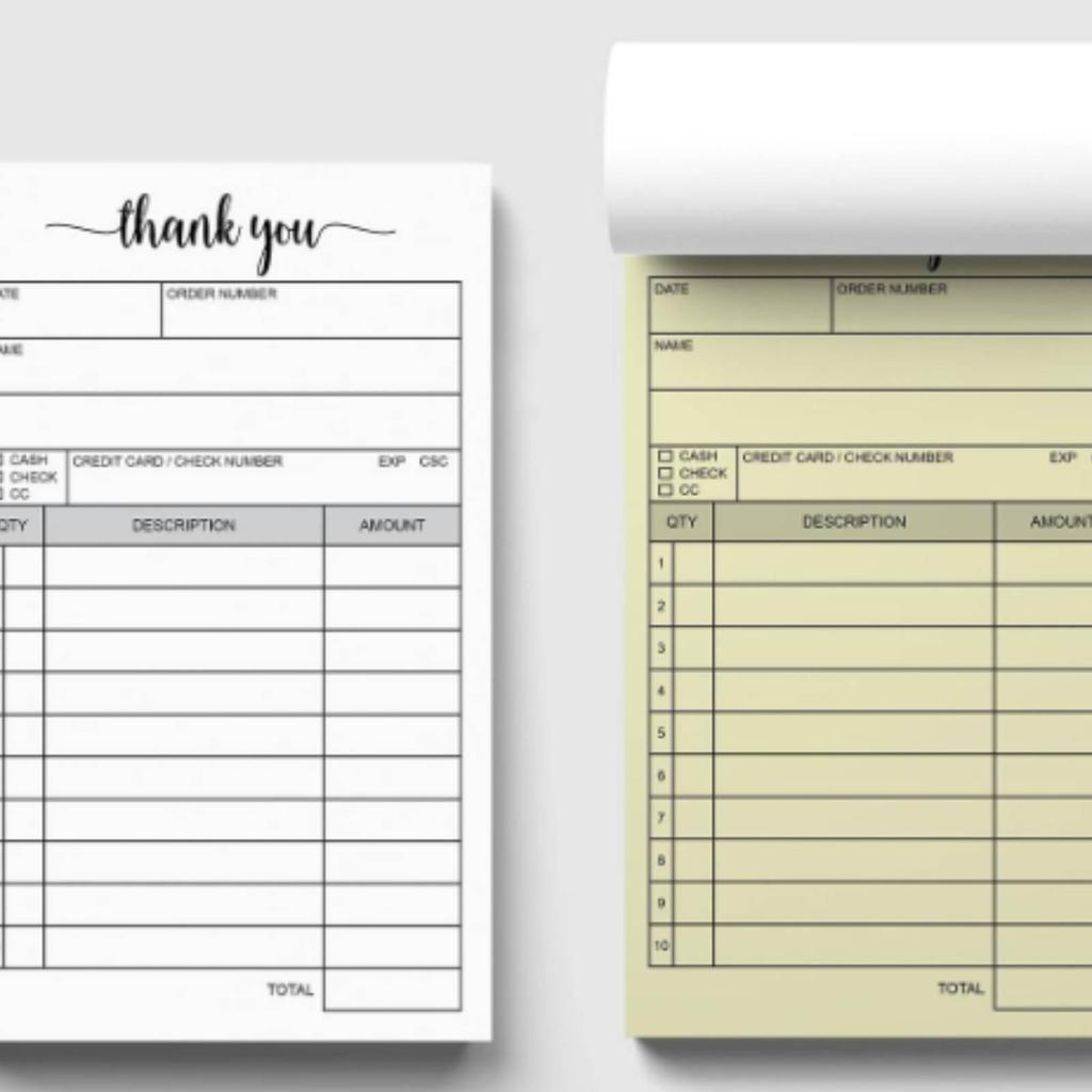 Carbonless Receipt Pad White and Yellow Order Form Chipboard Backing 2Part Book