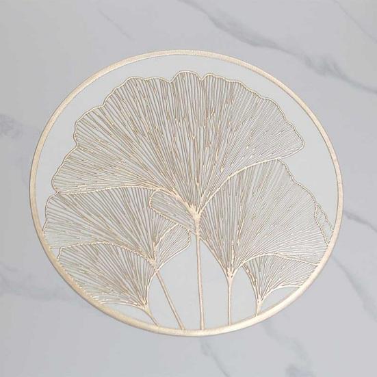 Round Heat Resistant Placemat Ginkgo Design Protection Gold Silver Table Leaf Mat Anti-Scalding Insulated