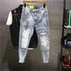 Men's Autumn Personalized Patchwork Retro Denim Pants Stretch Slim Fit Skinny Pants