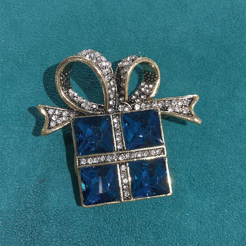 Retro Christmas Glass Rhinestone Brooch Gift Box - Fashion Holiday Pin for Coats and Suits