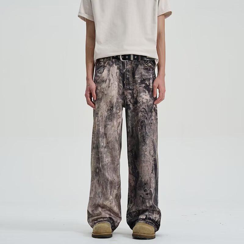 Retro American Street Style Airplane Buckle Scimitar Jeans