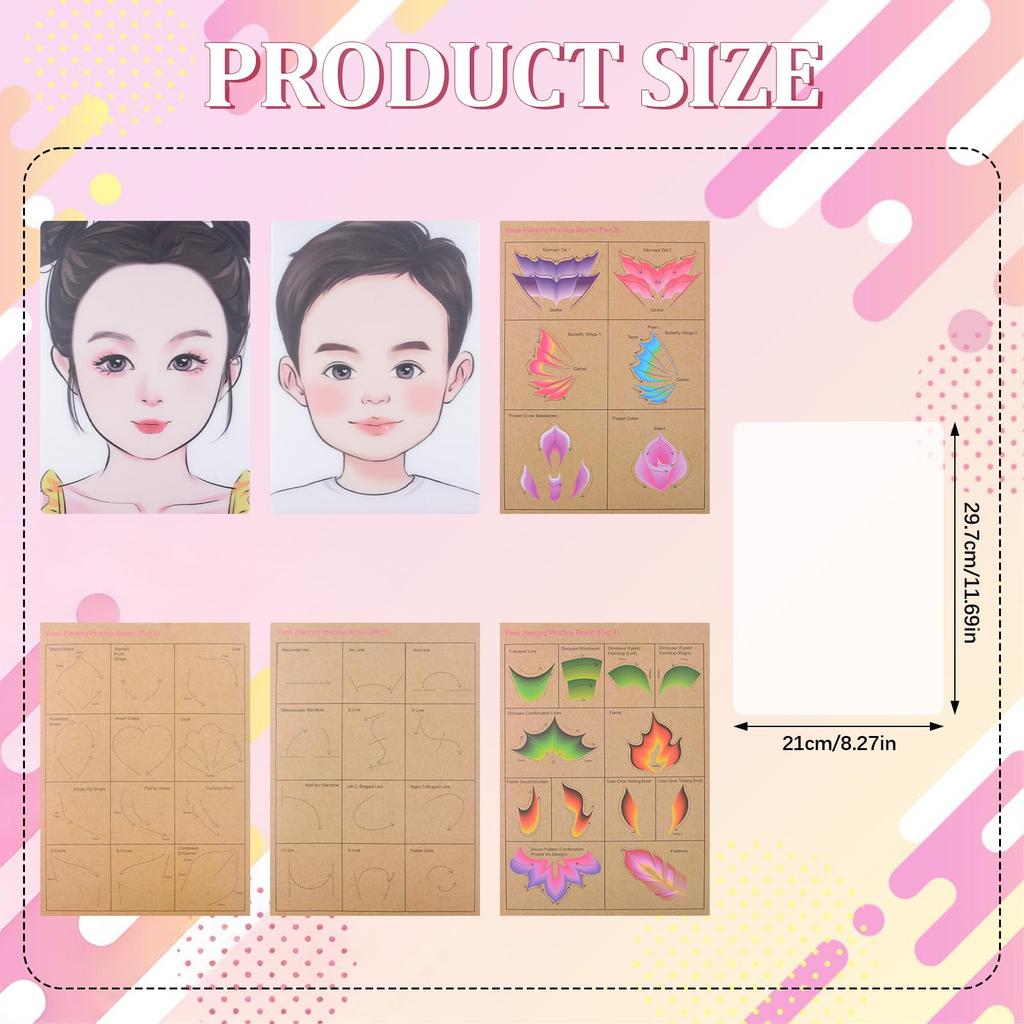 HACRAHO Reusable Face Paint Practice Board, 7 PCS Assorted Pattern Face Painting Exercise Boards, Face Paint Stencils, Washable Face Painting Makeup
