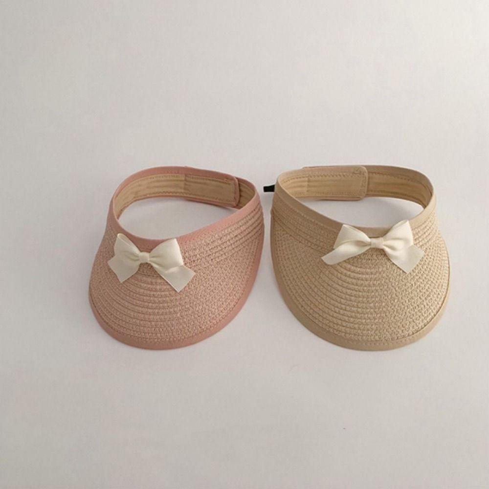 Empty Top Bow Straw Hat Korean Visor Cap Fashion Baby Straw Caps  5-36 Months