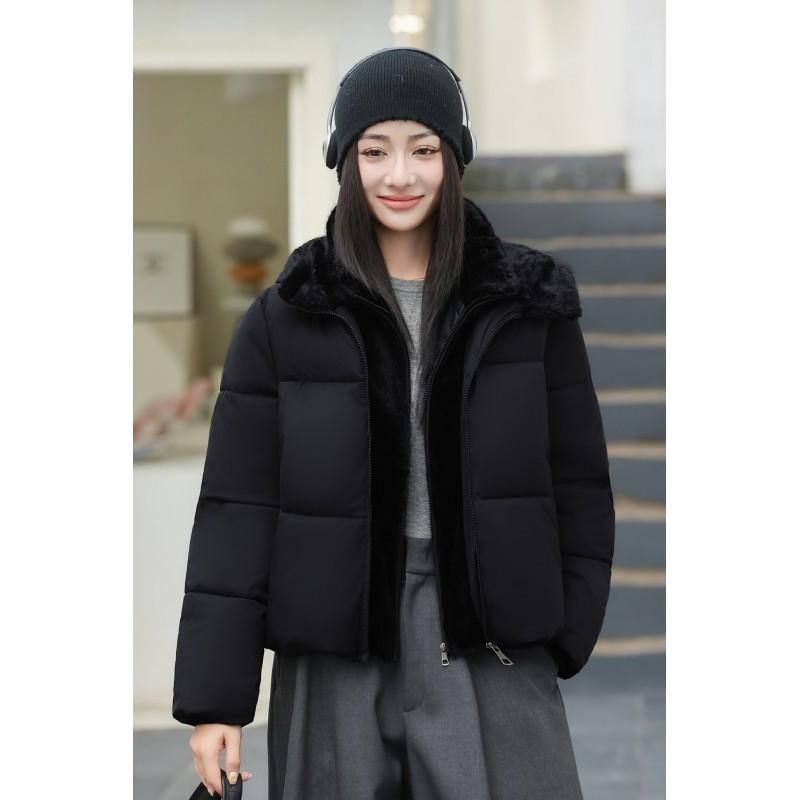Womens Short Puffer Jacket 2026 Winter Hooded Cotton-Padded Coat Korean Style Casual Warm Outerwear